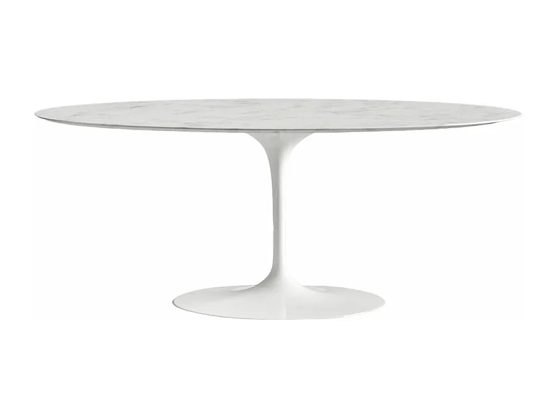 Hoogwaardige ovale tulpmarmeren tafel-Plateau Carrarawit marmer-Breedte 220cm-Baseren Mat wit
