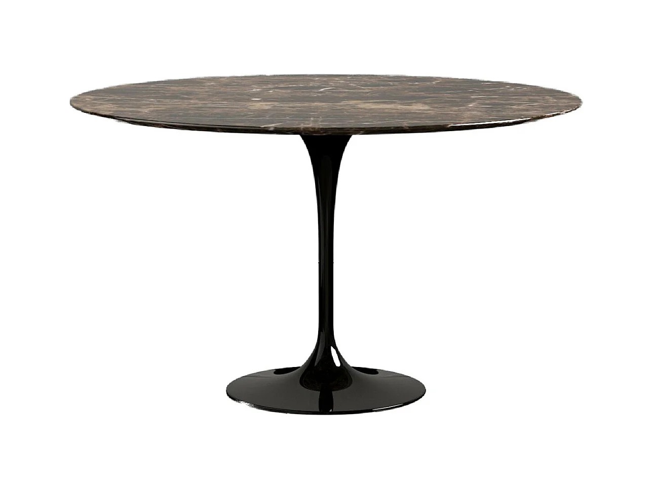 Table tulipe ronde en marbre-Plateau Marbre brun emperador-Diamètre 100 cm-Piètement Noir brillant
