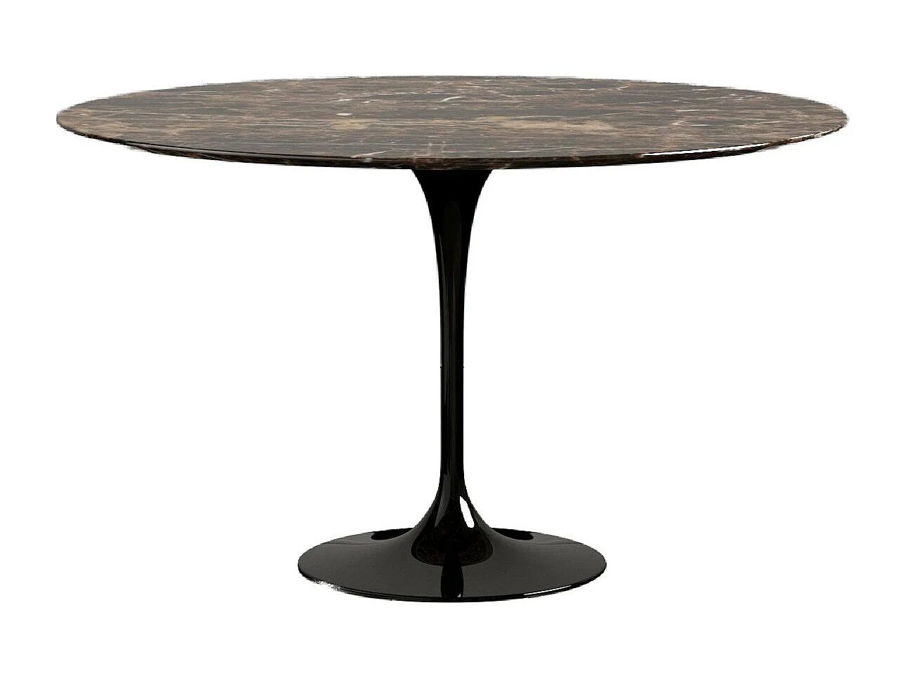 Table tulipe ronde en marbre-Plateau Marbre brun emperador-Diamètre 170 cm-Piètement Noir brillant