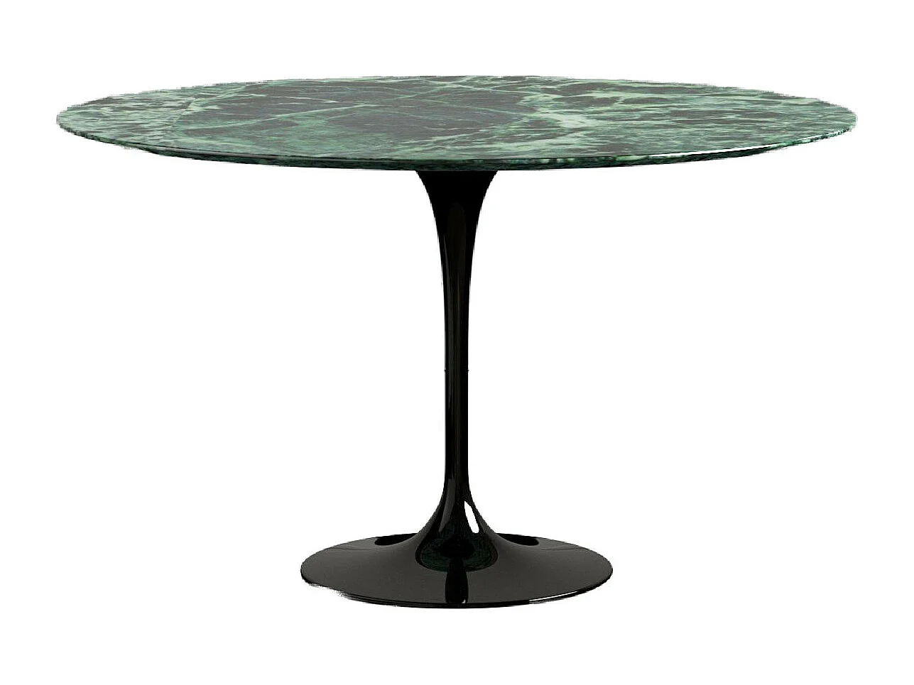 Table tulipe ronde en marbre-Plateau Marbre verde alpi-Diamètre 150 cm-Piètement Noir brillant