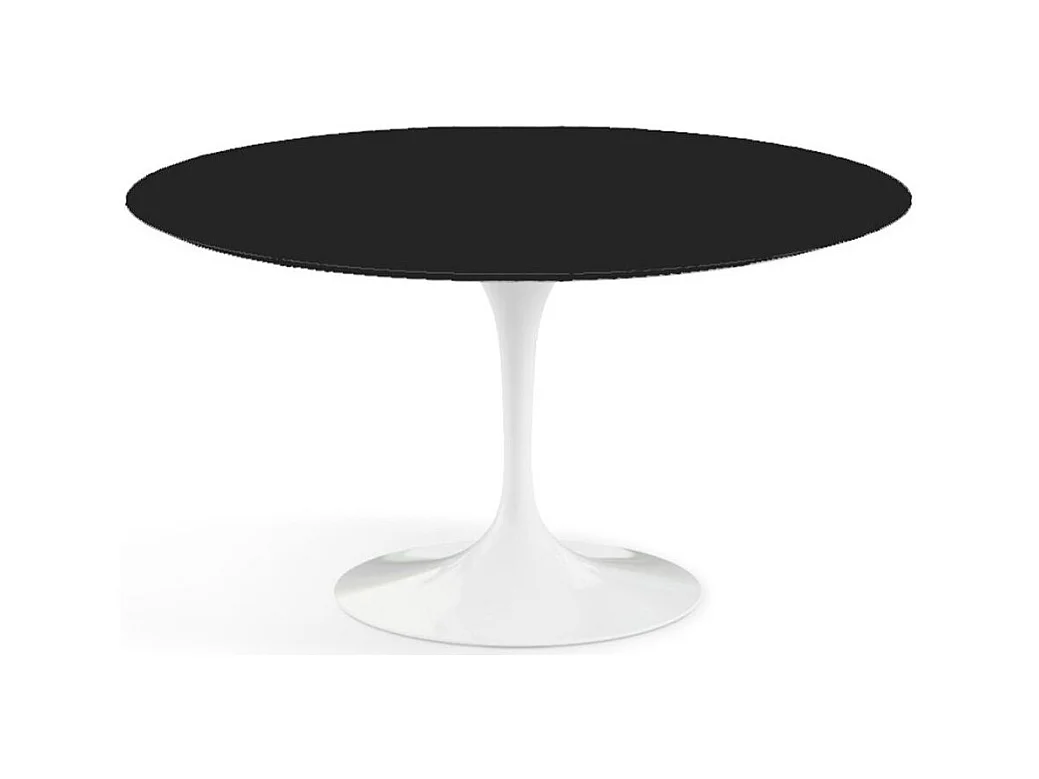 Table tulipe ronde-Plateau Noir mat-Diamètre 100 cm-Piètement Blanc mat