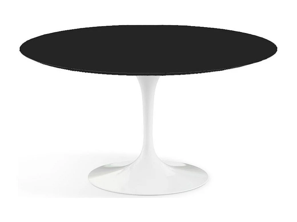 Table tulipe ronde-Plateau Noir mat-Diamètre 100 cm-Piètement Blanc mat