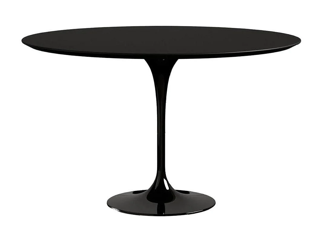 Table tulipe ronde-Plateau Noir mat-Diamètre 100 cm-Piètement Blanc mat