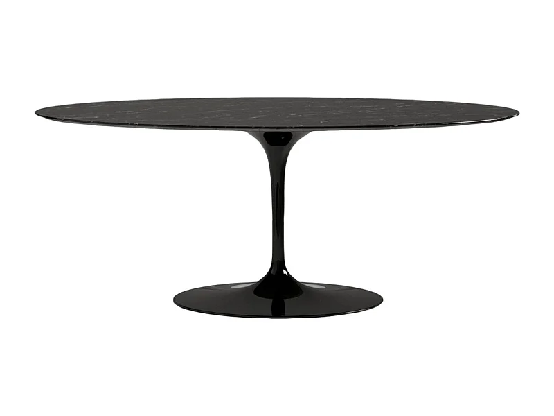 Table tulipe ovale en marbre Haute de gamme-Plateau Marbre noir Marquinia-Largeur 200 cm-Piètement Noir mat