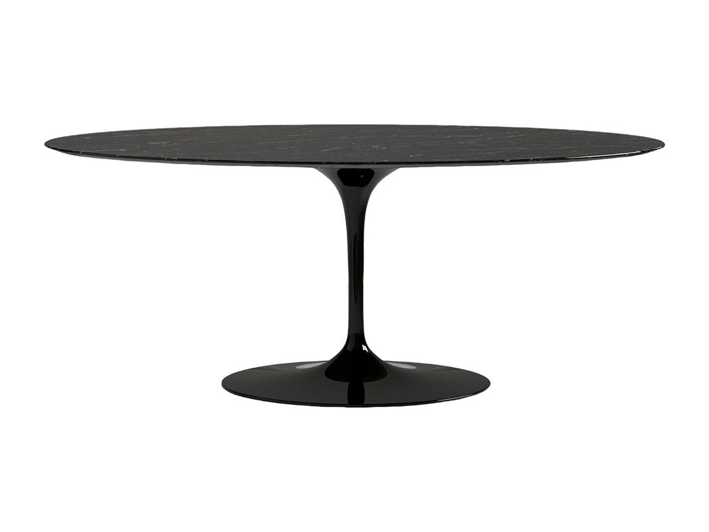 Table tulipe ovale en marbre Haute de gamme-Plateau Marbre noir Marquinia-Largeur 200 cm-Piètement Noir mat