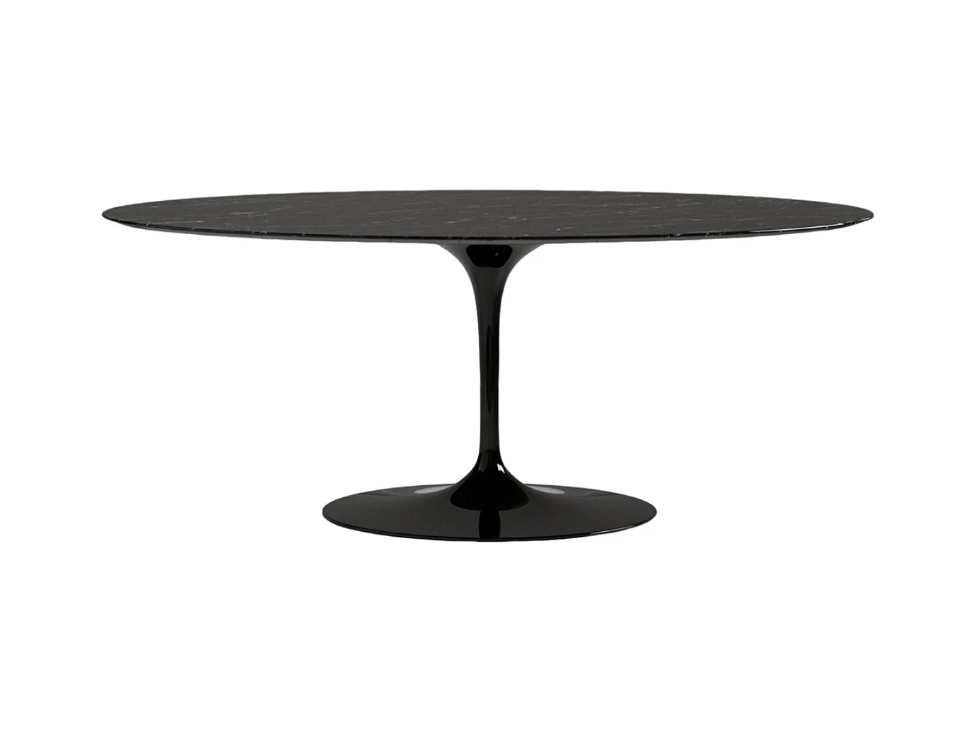 Table tulipe ovale en marbre Haute de gamme-Plateau Marbre noir Marquinia-Largeur 200 cm-Piètement Noir mat