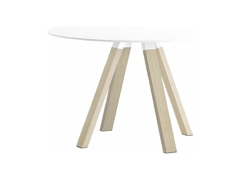 Table ronde design en bois et pieds en chêne massif naturel Bipola-Couleur Blanc-Diamètre 119 cm