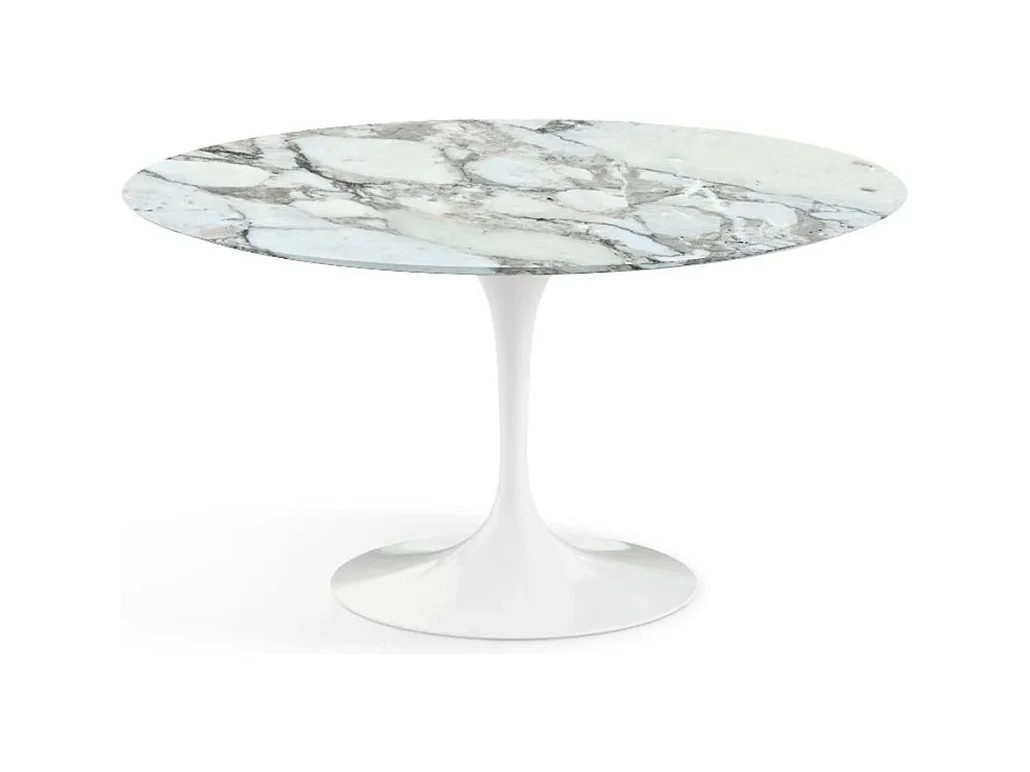 Table tulipe ronde en marbre-Plateau Marbre Arabescato-Diamètre 100 cm-Piètement Blanc mat