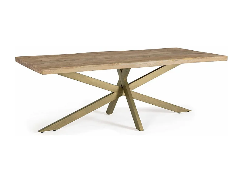 Table à manger bois de manguier naturel et pieds acier laiton mat Jonky 220cm