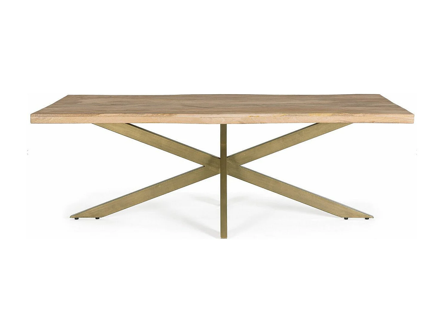 Table à manger bois de manguier naturel et pieds acier laiton mat Jonky 220cm