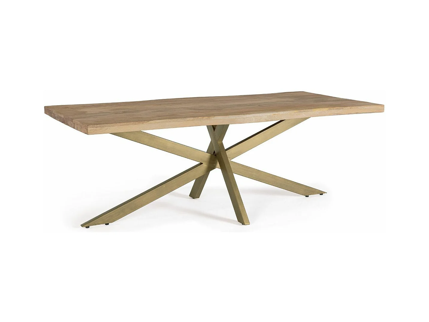 Table à manger bois de manguier naturel et pieds acier laiton mat Jonky 220cm
