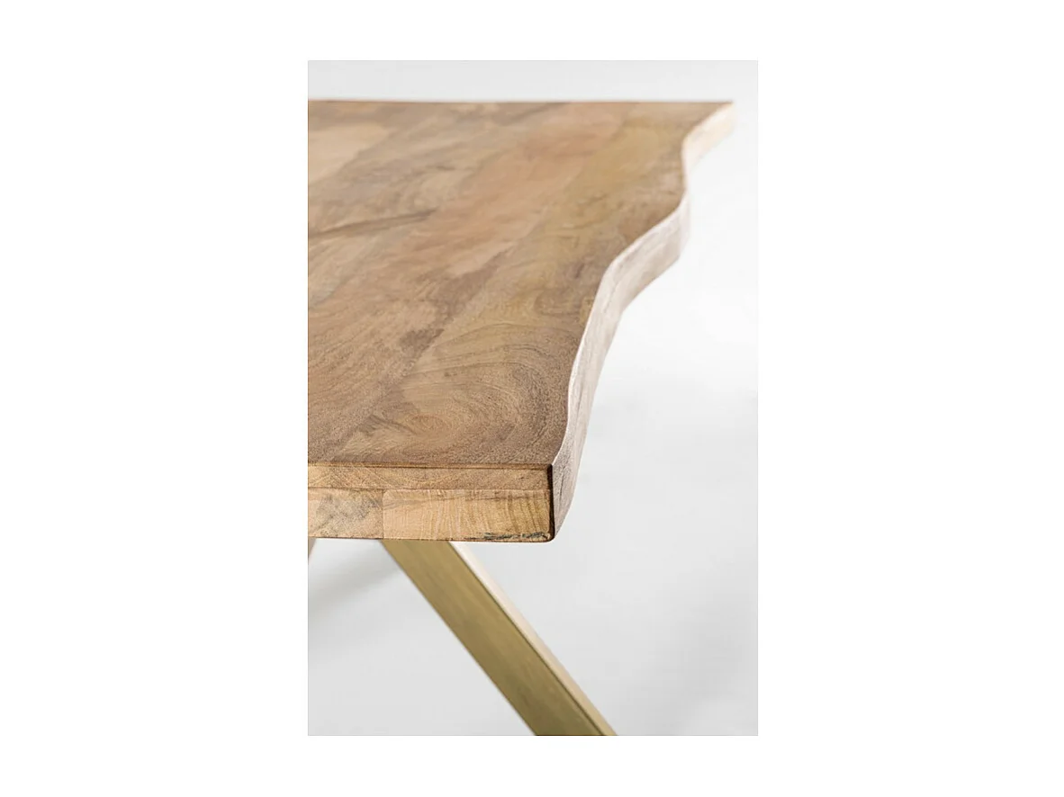 Table à manger bois de manguier naturel et pieds acier laiton mat Jonky 220cm