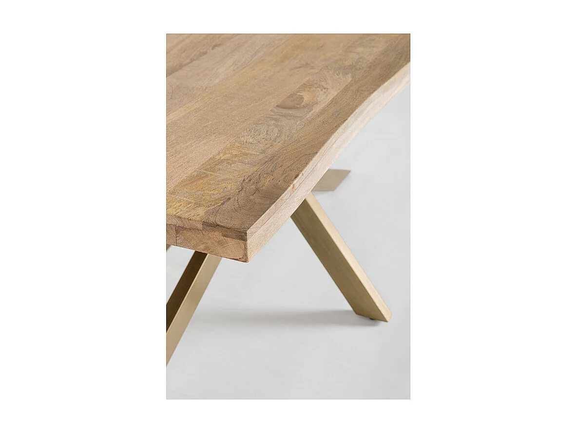 Table à manger bois de manguier naturel et pieds acier laiton mat Jonky 220cm