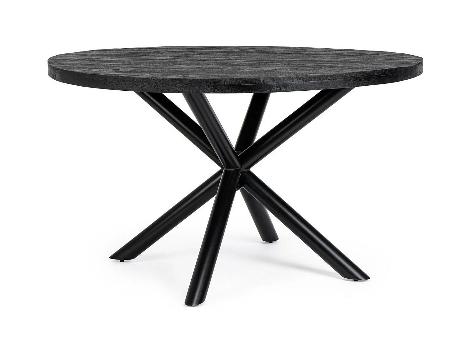 Ronde tafel in zwart mangohout en zwart stalen poten Tinka 130 cm