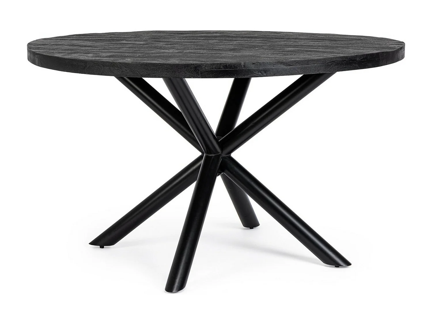 Table ronde bois de manguier noir et pieds acier noir Tinka 130cm