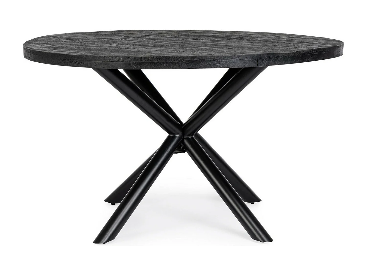 Table ronde bois de manguier noir et pieds acier noir Tinka 130cm