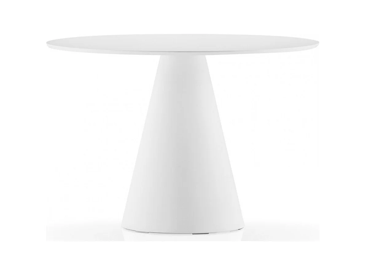 Table à manger ronde blanche polyéthylène et plateau bois blanc Kizola-Diamètre 150 cm