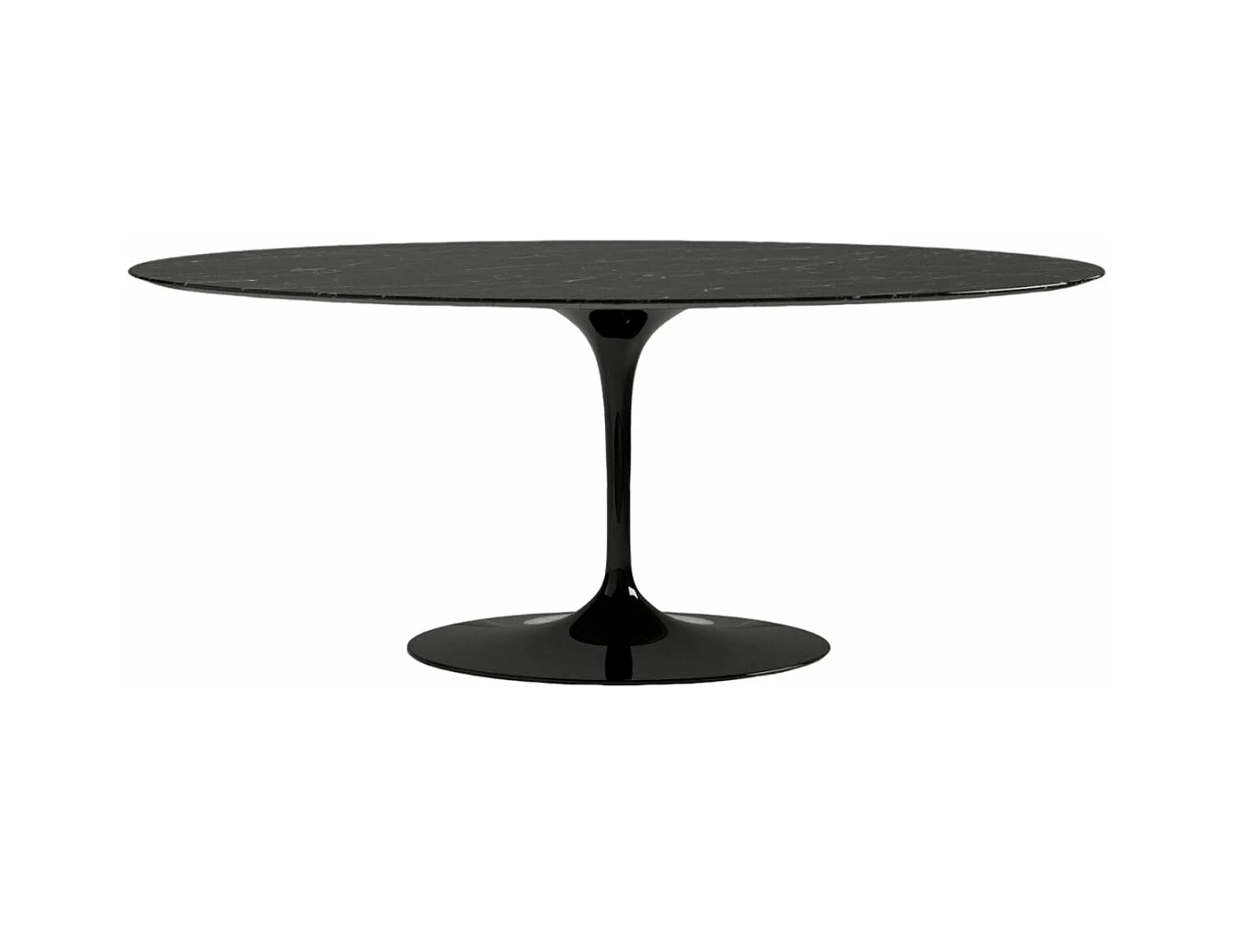 Table tulipe ovale en marbre Haute de gamme-Plateau Marbre noir Marquinia-Largeur 180 cm-Piètement Noir brillant