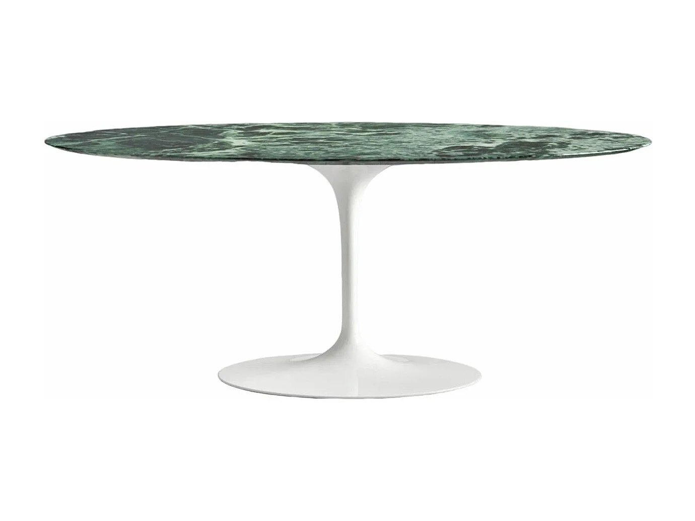 Table tulipe ovale en marbre Haute de gamme-Plateau Marbre verde alpi-Largeur 200 cm-Piètement Blanc brillant