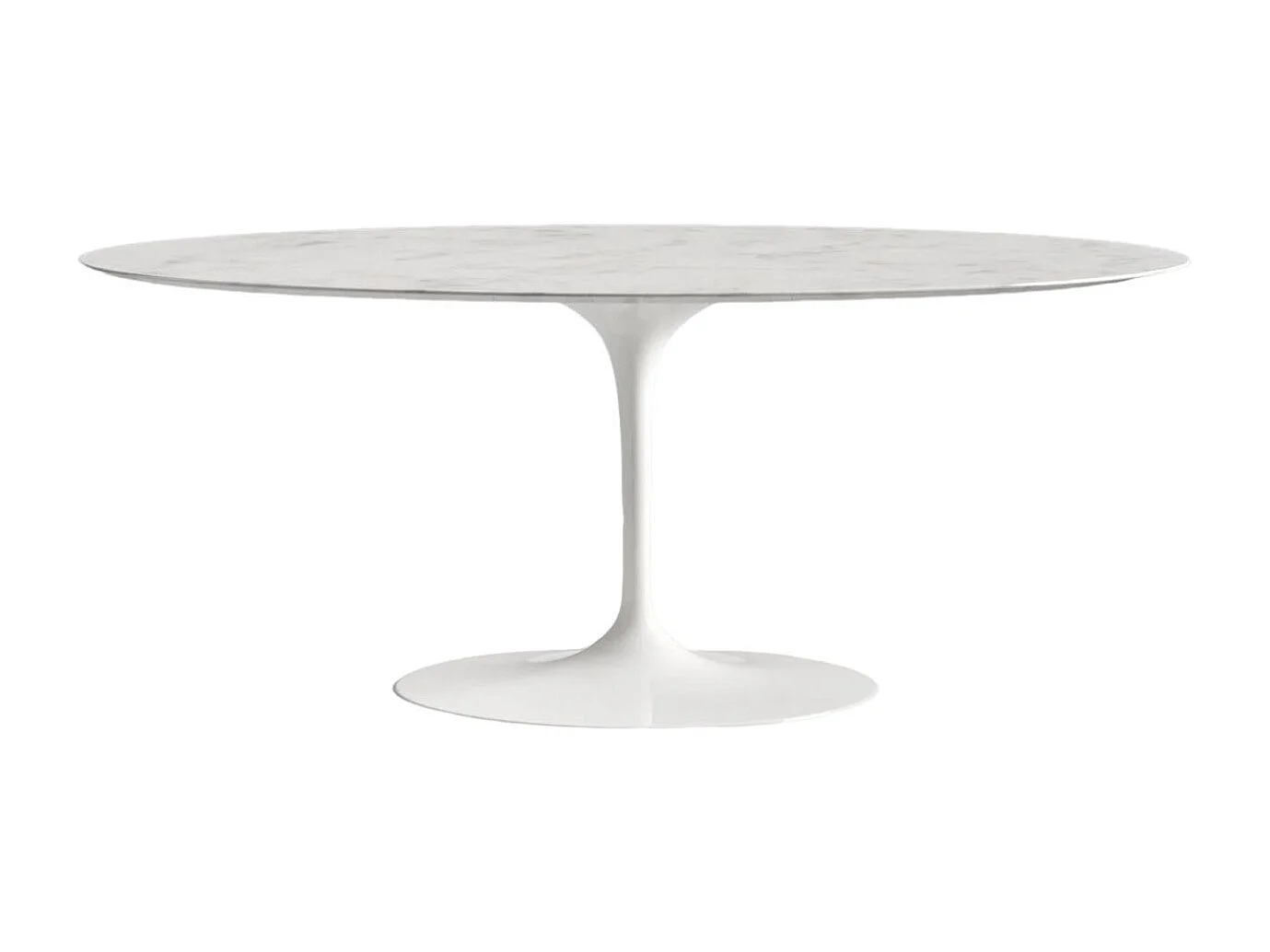 Table tulipe ovale en marbre Haute de gamme-Plateau Marbre blanc Carrara-Largeur 200 cm-Piètement Blanc mat