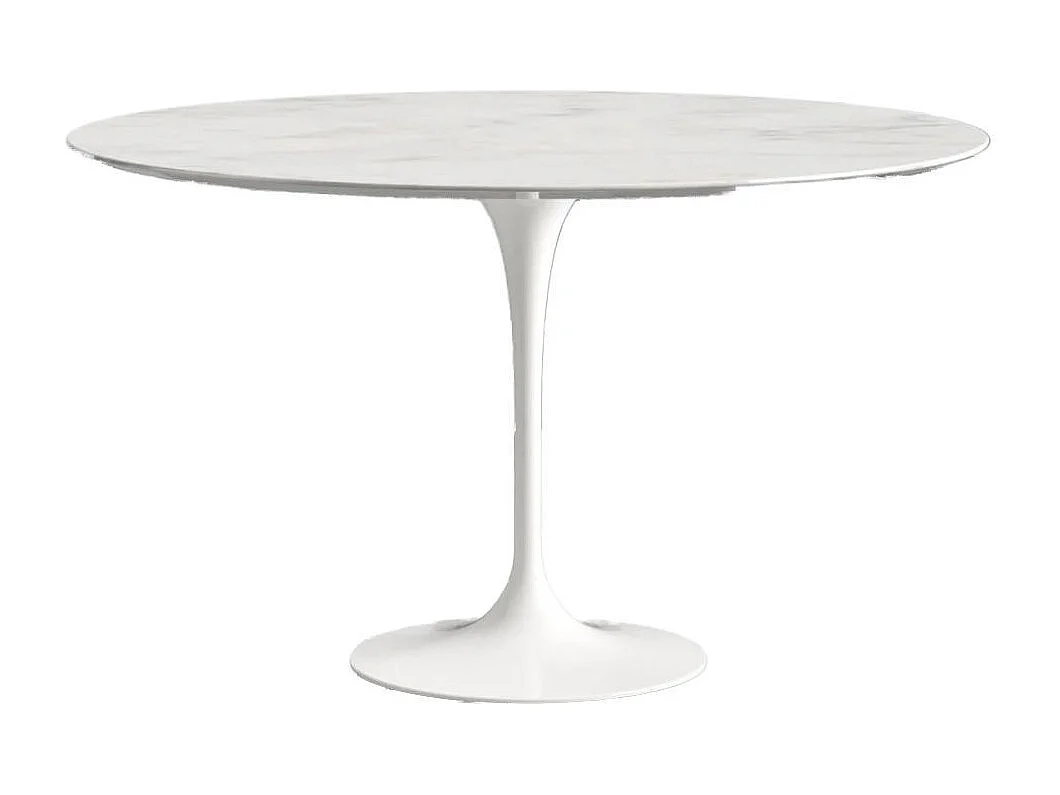 Hoogwaardige ronde marmeren tulpentafel-Plateau Alpigroen marmer-Diameter 150 cm-Baseren Briljant wit