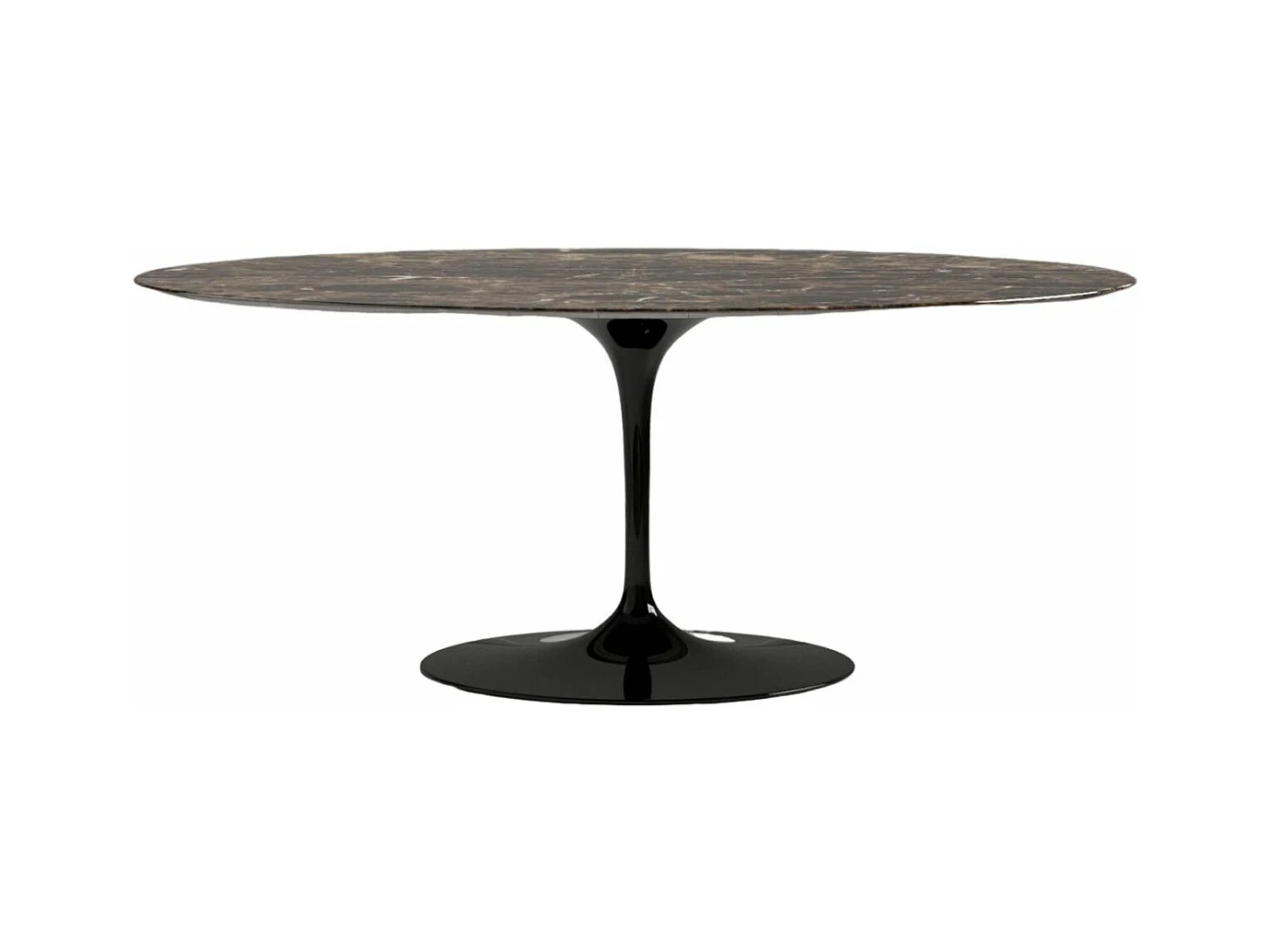 Table tulipe ovale en marbre Haute de gamme-Plateau Marbre brun emperador-Largeur 200 cm-Piètement Noir mat