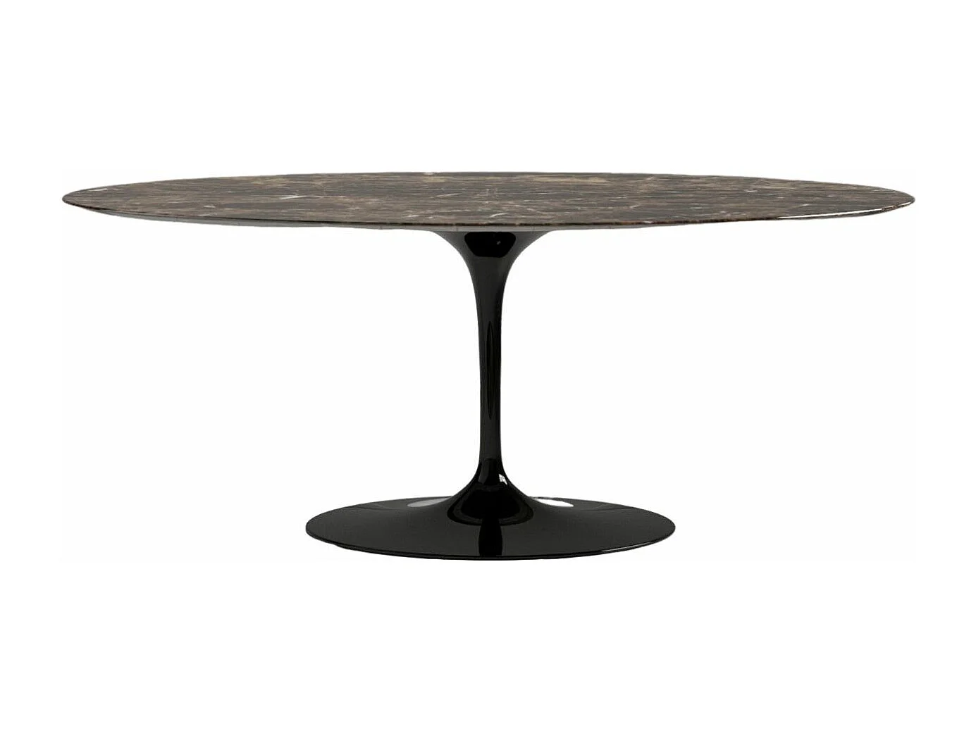 Table tulipe ovale en marbre Haute de gamme-Plateau Marbre brun emperador-Largeur 200 cm-Piètement Noir mat