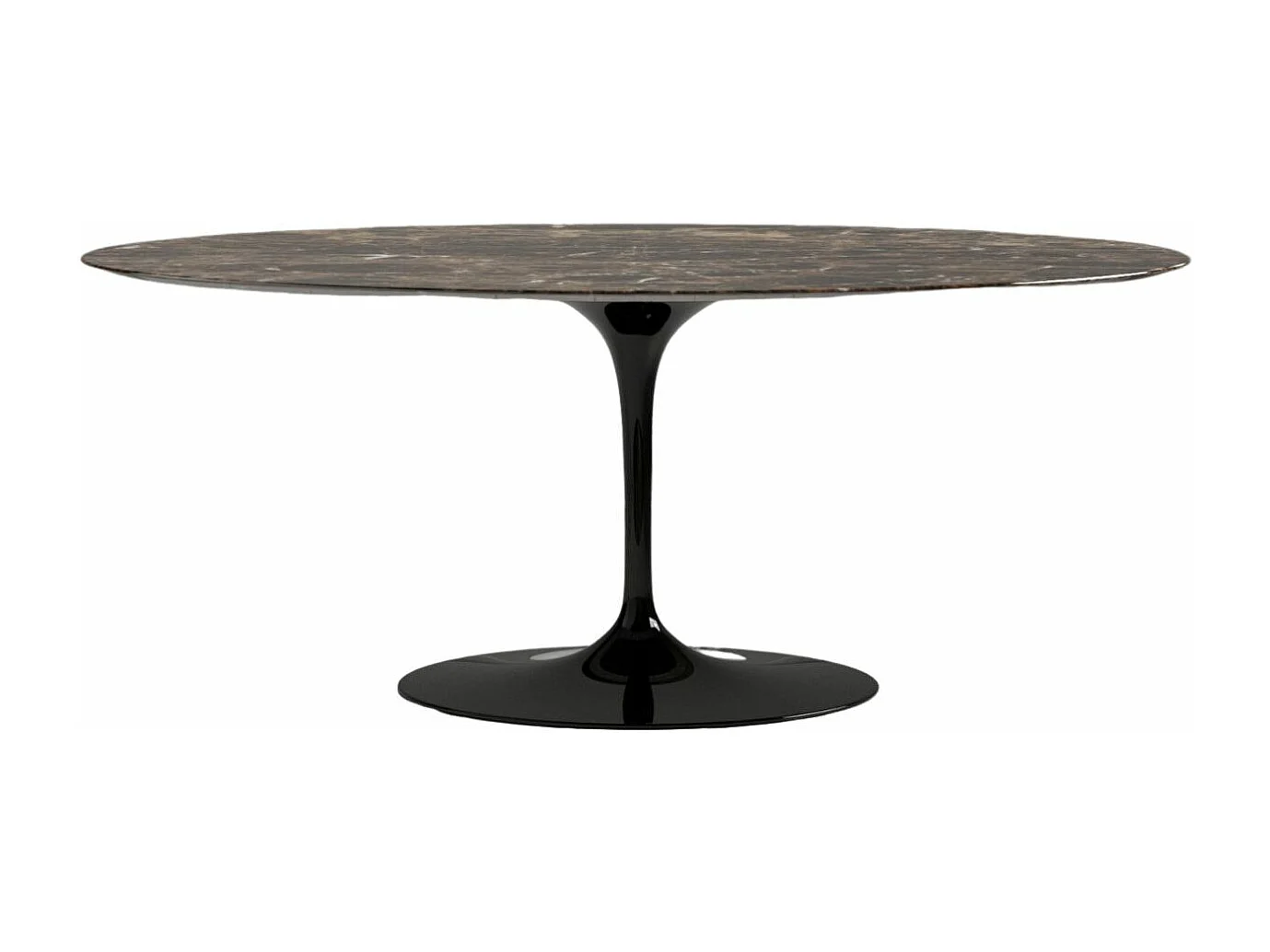 Table tulipe ovale en marbre Haute de gamme-Plateau Marbre brun emperador-Largeur 200 cm-Piètement Noir mat