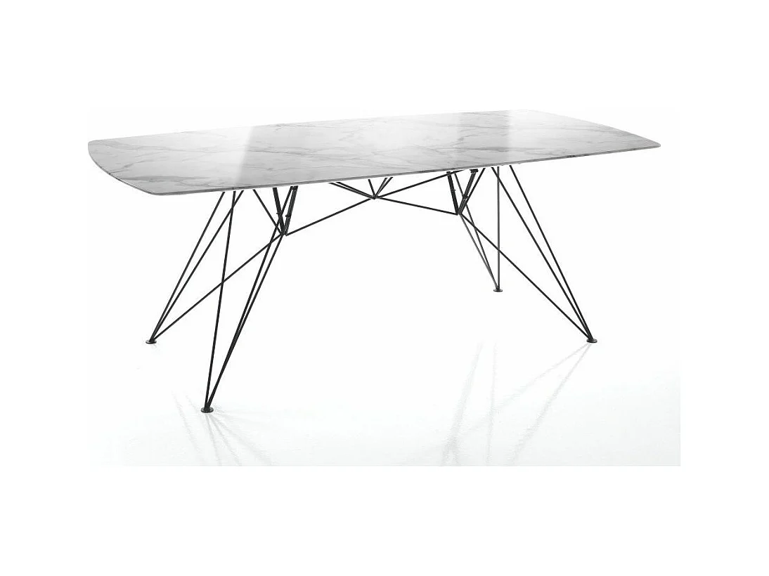 Table rectangle en acier et bois MDF effet marbre Amir L 200cm