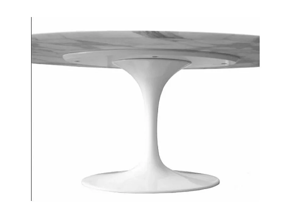 Table tulipe ronde en marbre-Plateau Marbre noir Marquinia-Diamètre 160 cm-Piètement Blanc brillant