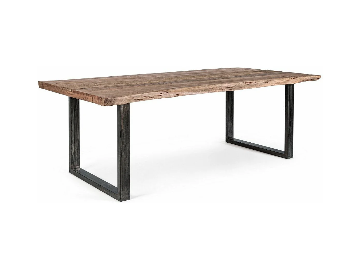 Table à manger rectangulaire en bois d'acacia sur 2 pieds acier noir Natty 220cm