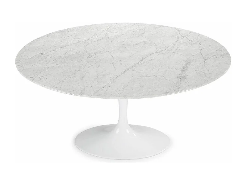 Table tulipe ronde en marbre-Plateau Marbre blanc Carrara-Diamètre 110 cm-Piètement Blanc brillant