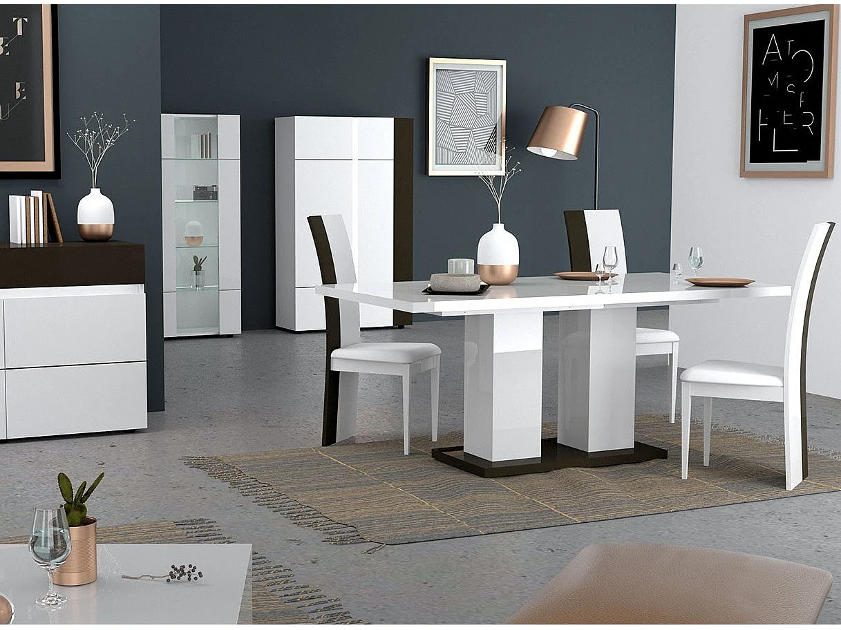 Table rectangulaire bois laqué blanc et noir Koyd 180cm