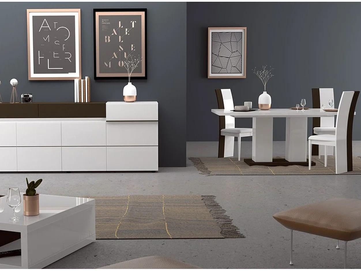 Table rectangulaire bois laqué blanc et noir Koyd 180cm