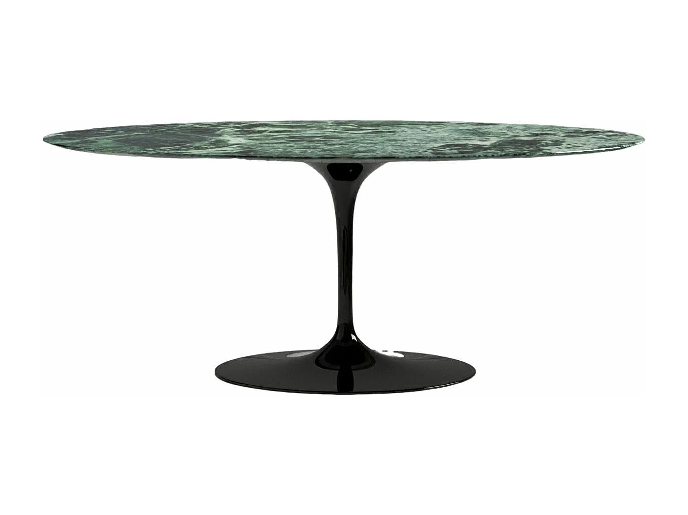 Table tulipe ovale en marbre Haute de gamme-Plateau Marbre verde alpi-Largeur 200 cm-Piètement Noir mat