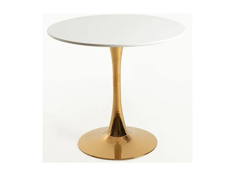 Table ronde moderne bois blanc et pied métal doré Tulipa 80cm