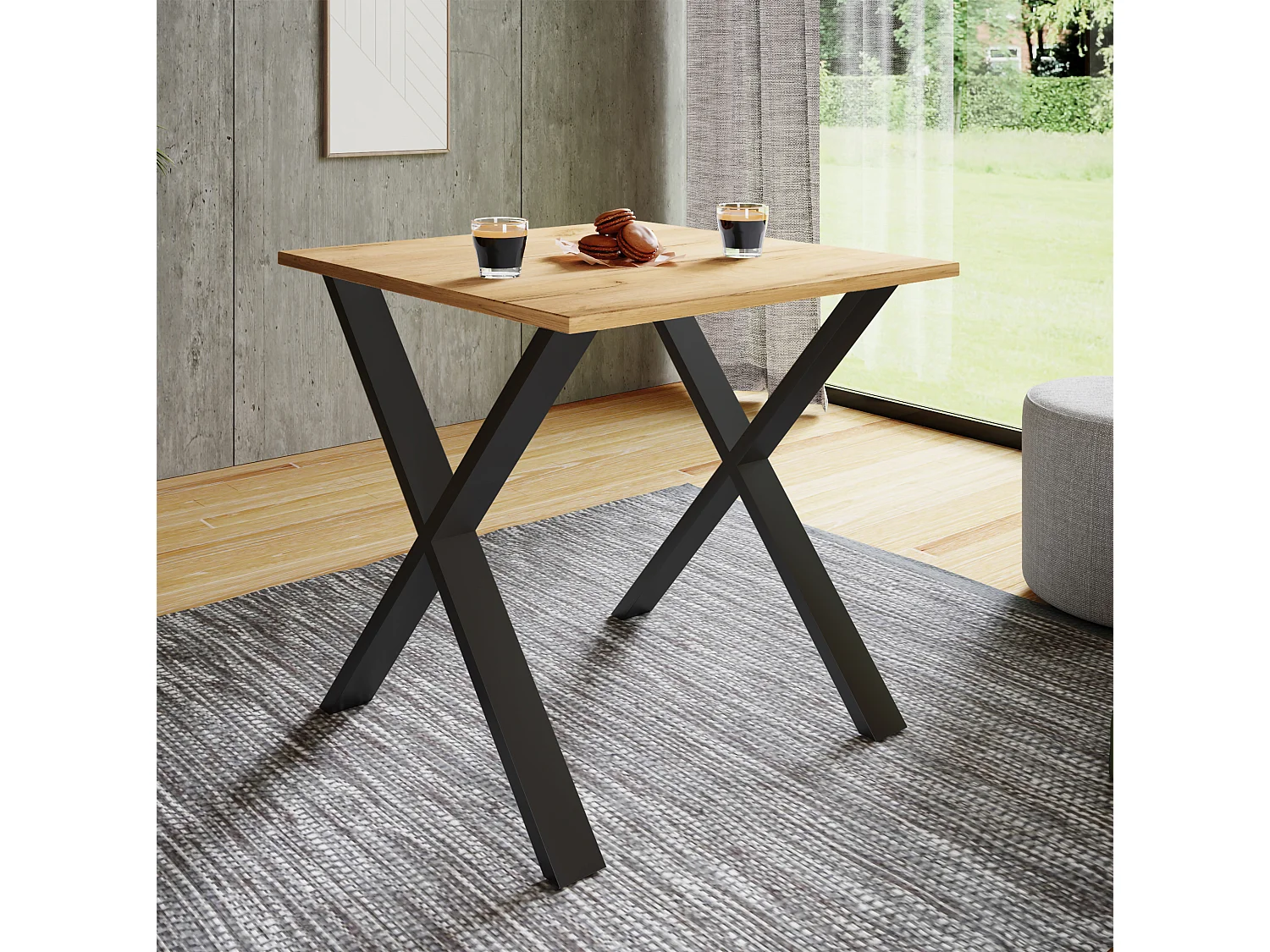 Dining table Xona Black / Honey oak H. 76 x W. 80 x D. 80 cm