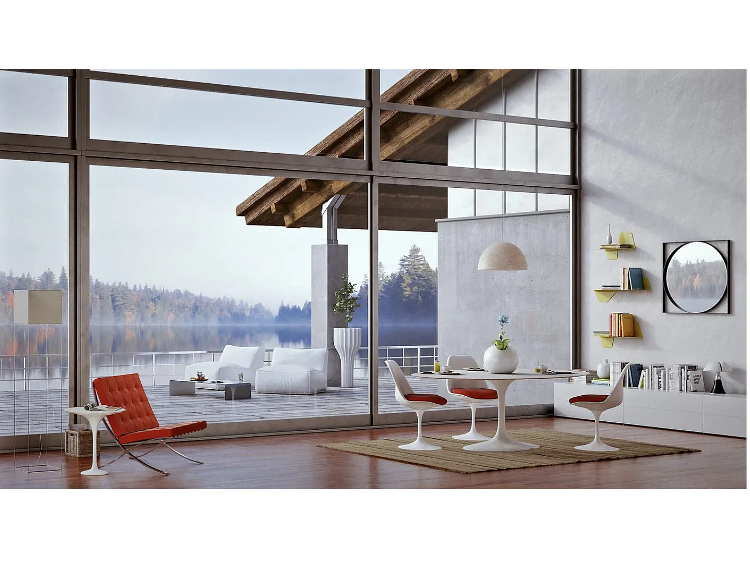 Table tulipe ronde-Plateau Blanc mat-Diamètre 160 cm-Piètement Blanc mat