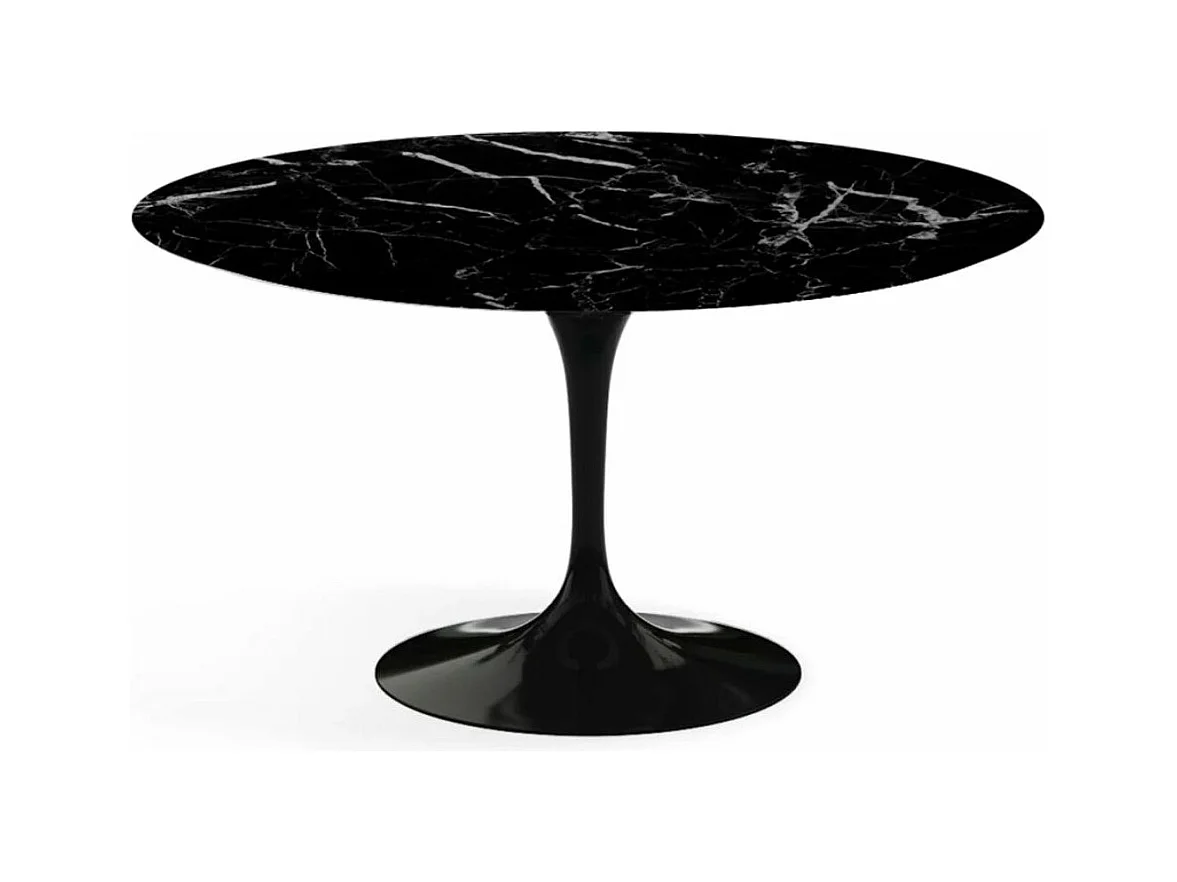 Hoogwaardige ronde marmeren tulpentafel-Plateau Marquinia zwart marmer-Diameter 120 cm-Baseren Glanzend zwart