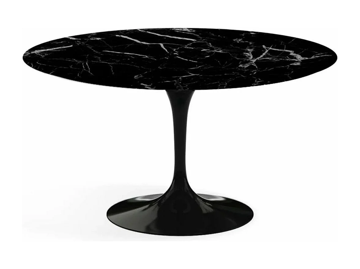 Mesa tulipán redonda, 110 cm, mármol negro, base negro mate-Bandeja Mármol negro de Marquinia-Diámetro 120 cm-Color de los pies Negro brillante