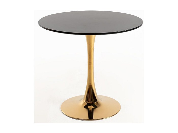 Table ronde moderne bois noir et pied métal doré Tulipa 80cm