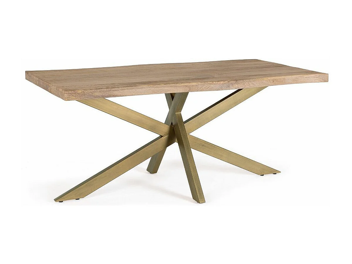 Table à manger bois de manguier naturel et pieds acier laiton mat Jonky 175cm