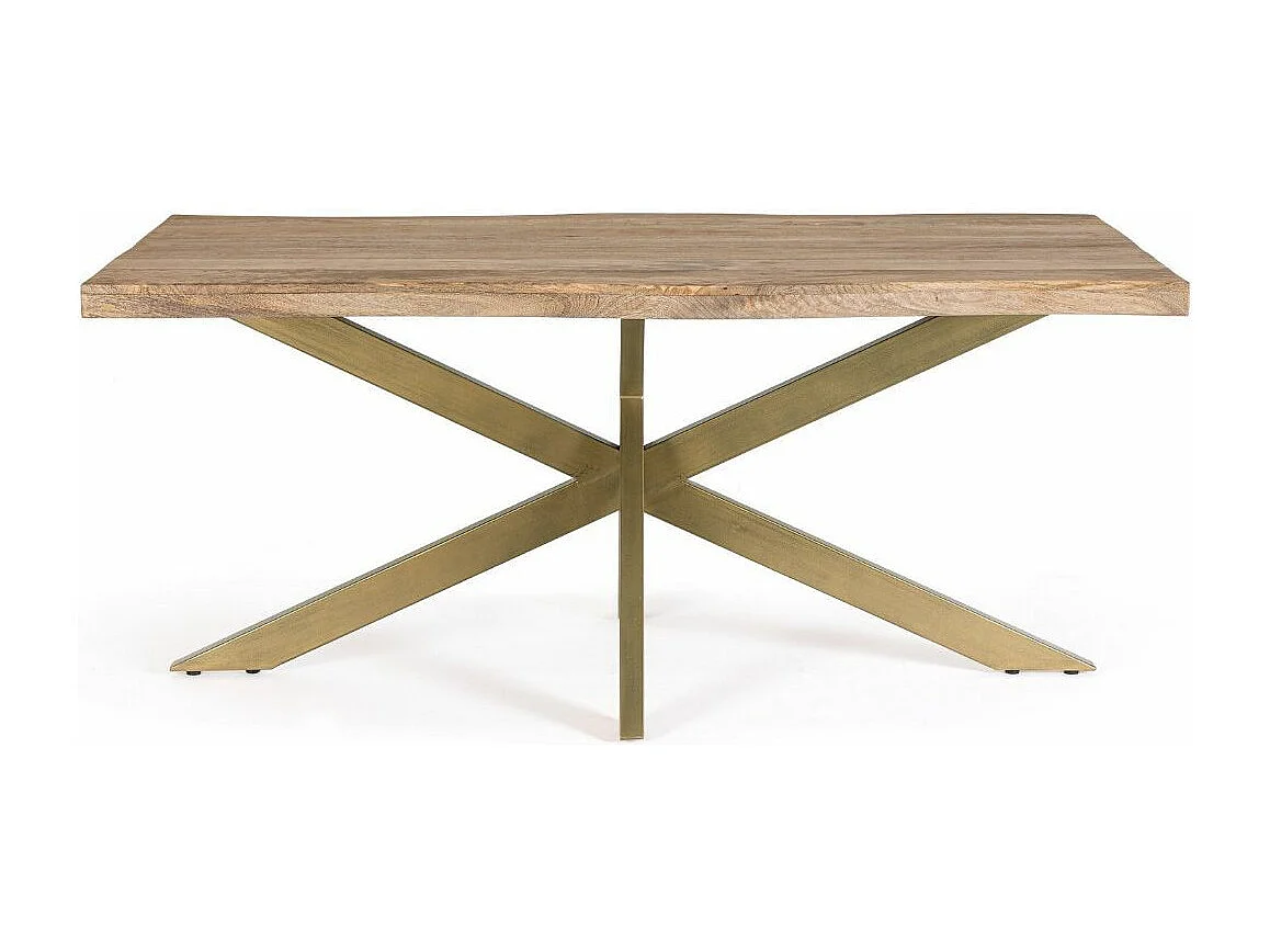 Table à manger bois de manguier naturel et pieds acier laiton mat Jonky 175cm