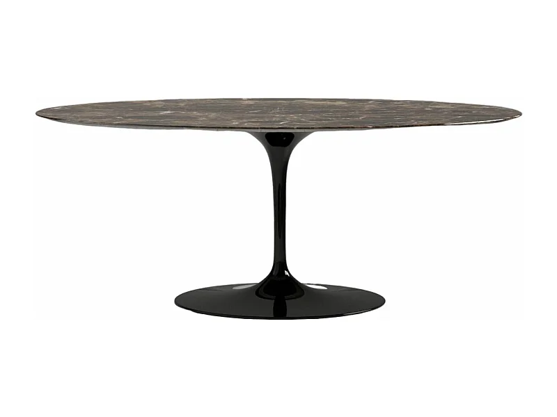 Table tulipe ovale en marbre Haute de gamme-Plateau Marbre brun emperador-Largeur 220 cm-Piètement Noir mat