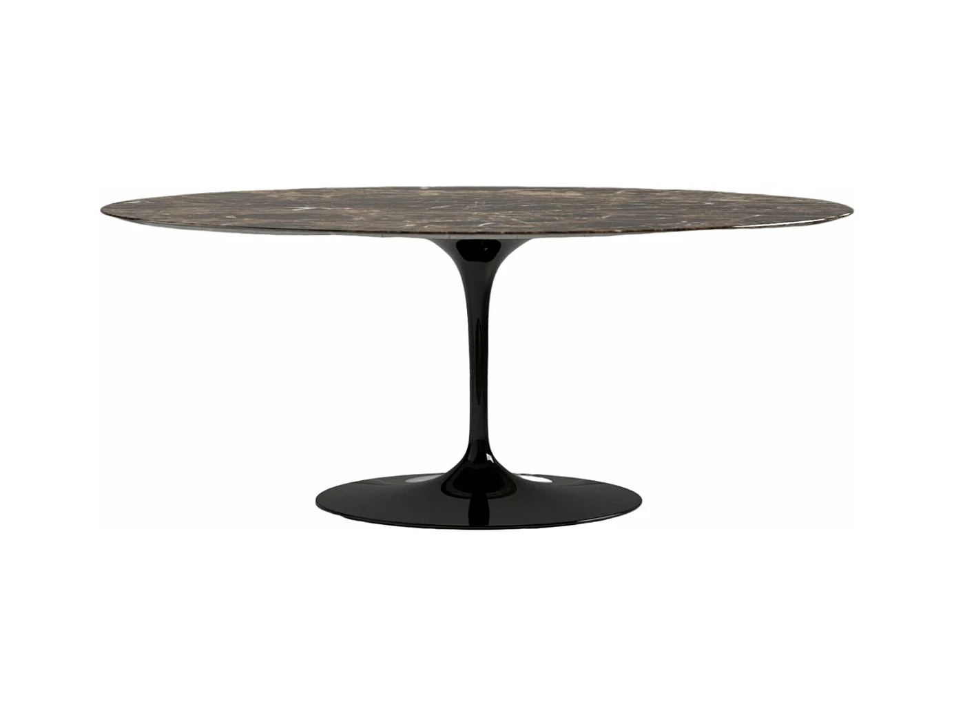 Table tulipe ovale en marbre Haute de gamme-Plateau Marbre brun emperador-Largeur 220 cm-Piètement Noir mat