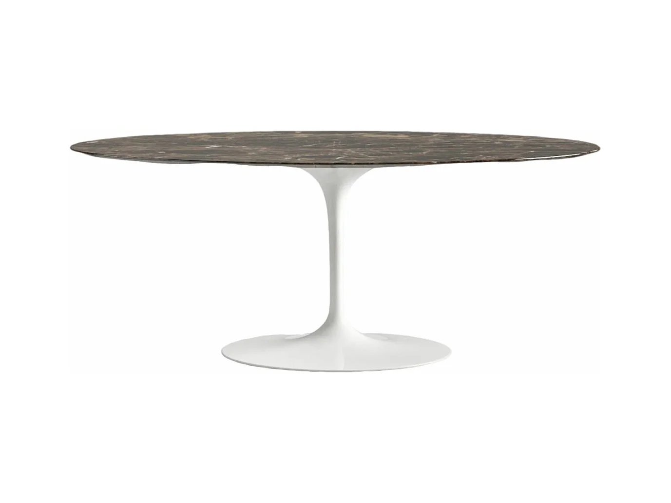 Table tulipe ovale en marbre Haute de gamme-Plateau Marbre brun emperador-Largeur 220 cm-Piètement Blanc mat