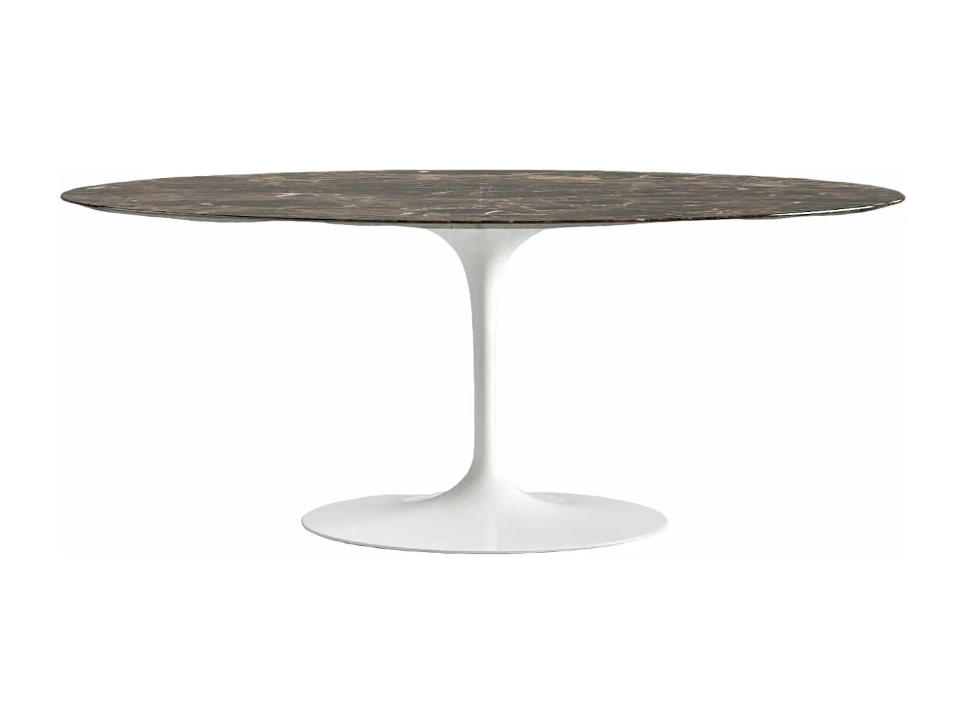 Table tulipe ovale en marbre Haute de gamme-Plateau Marbre brun emperador-Largeur 220 cm-Piètement Blanc mat