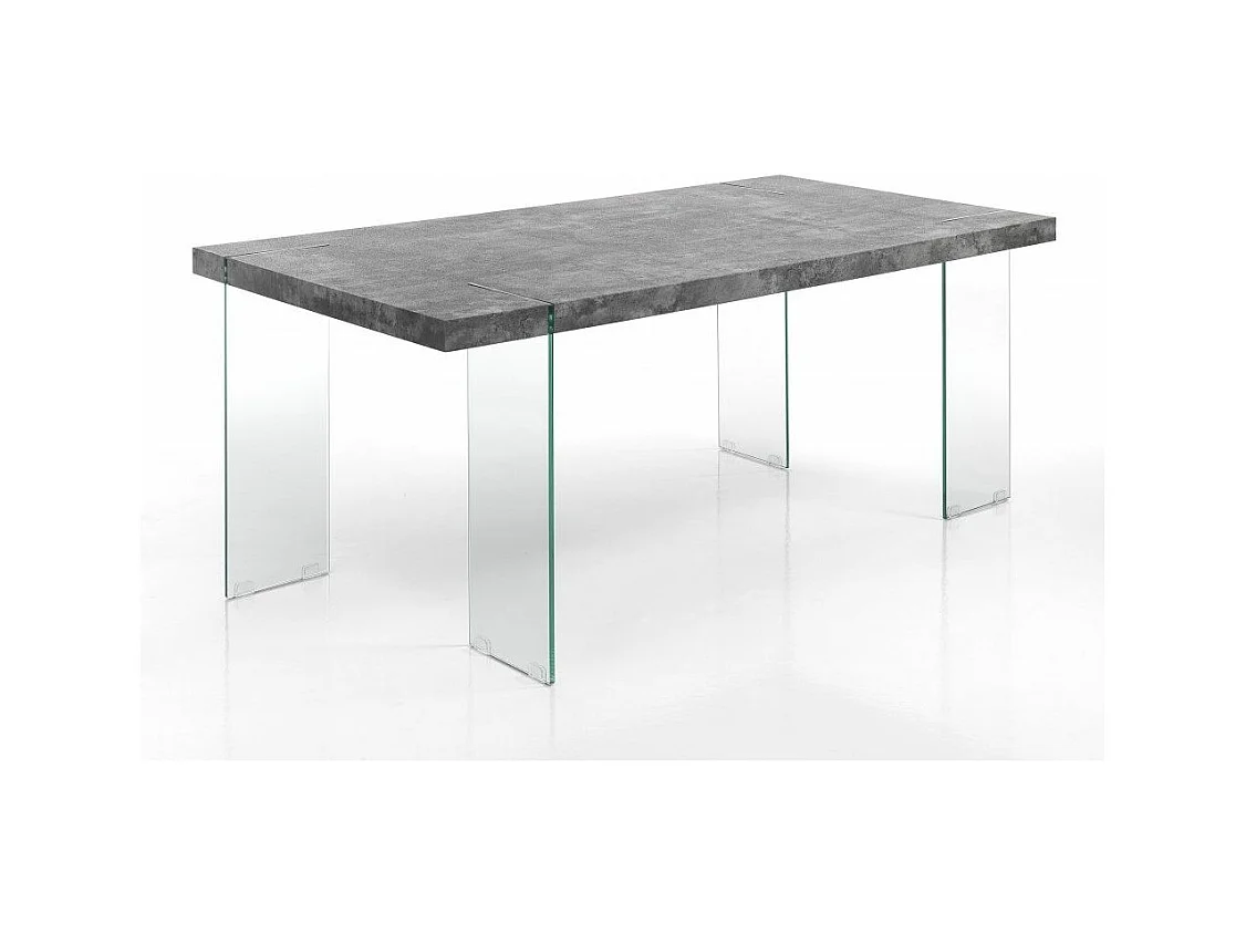 Table rectangle en bois MDF gris et pieds verre trempé Fady L 180cm