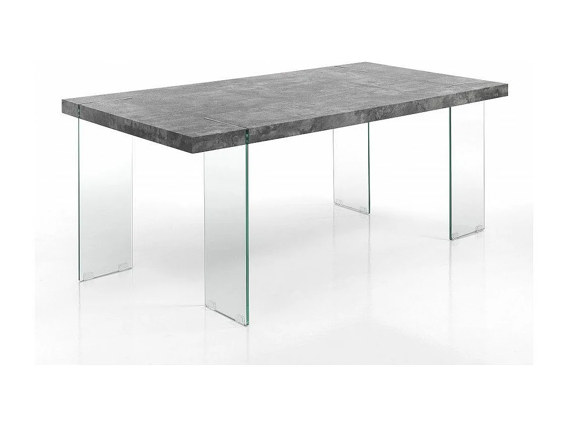 Table rectangle en bois MDF gris et pieds verre trempé Fady L 180cm