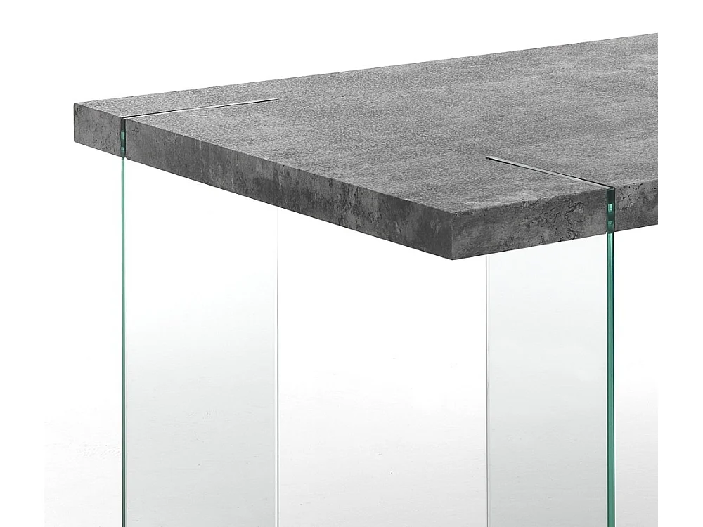 Table rectangle en bois MDF gris et pieds verre trempé Fady L 180cm